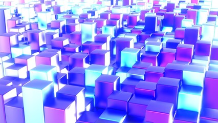 W&uuml;rfel, Balken, Box, Quadratisch, Geometrie, Anordung, 3D, dynamisch, Quader, metall, mosaik, Architektur, blau, violett, metall