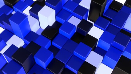 Würfel, Balken, Box, Quadratisch, Geometrie, Anordung, 3D, dynamisch, Quader, metall, mosaik, Architektur, blau, hellblau, metall