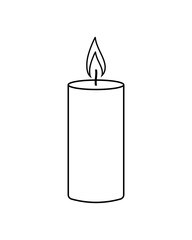 Lighted candle symbol concept in outline style isolated on white.