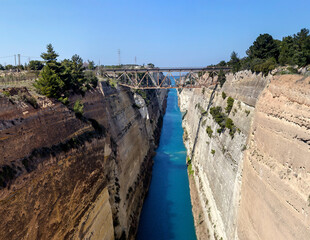 Fototapeta na wymiar View of the Corinth Canal (Peloponnese, Greece) and bridge