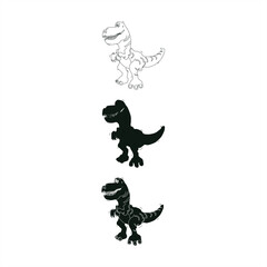 set of monochrome dinosaur line art, sign, and silhouette