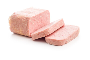 Luncheon meat isolated on white background.