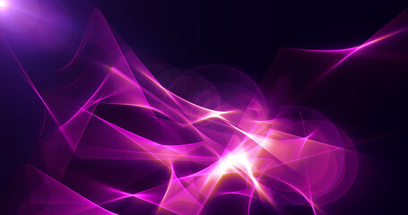 Fototapeta premium Futuristic abstract purple glowing waves shining magical energy on black background. Abstract background