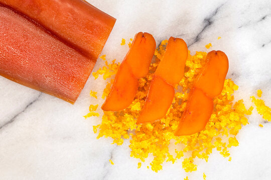 Close-up of a cut bottarga, dried mullet fish roe
