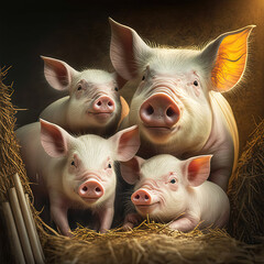 Pig Family Portrait | Midjourney Ai Generated