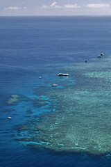 Airview of tourist boats and pontoon moored at Norman Reef-Great Barrier Reef. Queensland-Australia-323