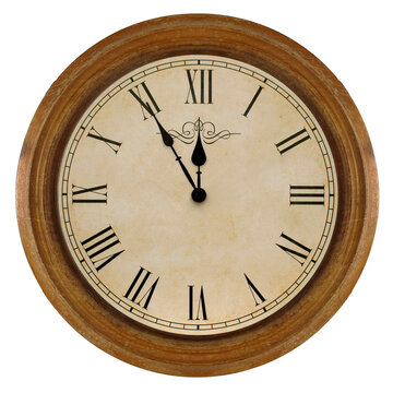 Wall clock in a round wooden frame