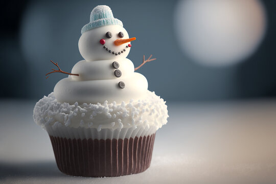 illustration of cute snowman cupcake decoration