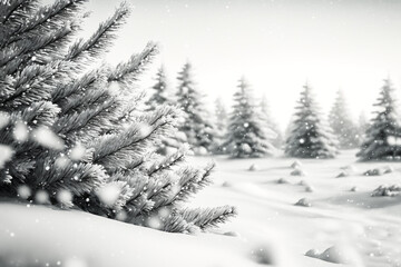 Fototapeta premium illustration background of frozen fir forest while snow falling