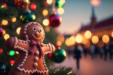 Obraz premium illustration of ginger bread with bokeh light as background