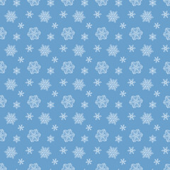 Snowflake simple seamless pattern. White snow on blue background. Winter symbol, Merry Christmas holiday