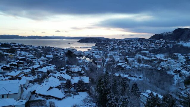 Sunset over the coastal town of Os&oslash;yro, Norway