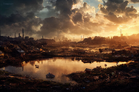 environment pollution image, dead city, dead planet.