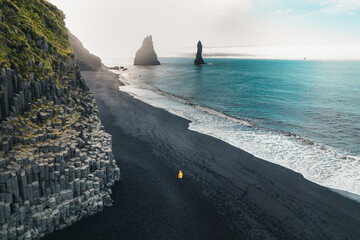 Iceland Reynisfjara black beach copy space landscape