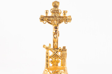 Gold Altar Crucifix Jesus Christ On Cross With Skull & Crossbones At Feet