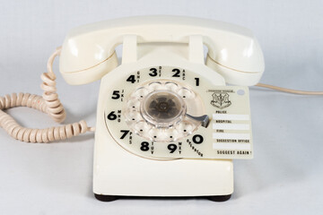 Old Rotary Telephone White Mid-Century Phone With Dial