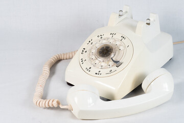 Old Rotary Telephone White Mid-Century Phone With Dial