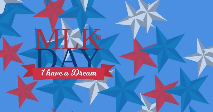 Martin luther king jr day text banner with multiple star icons on blue background
