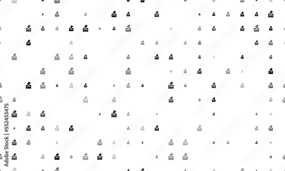 Poster seamless background pattern of evenly spaced black vote symbols of different sizes and opacity. vect