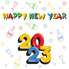 2023 happy new year in 3d colourfull text illustration