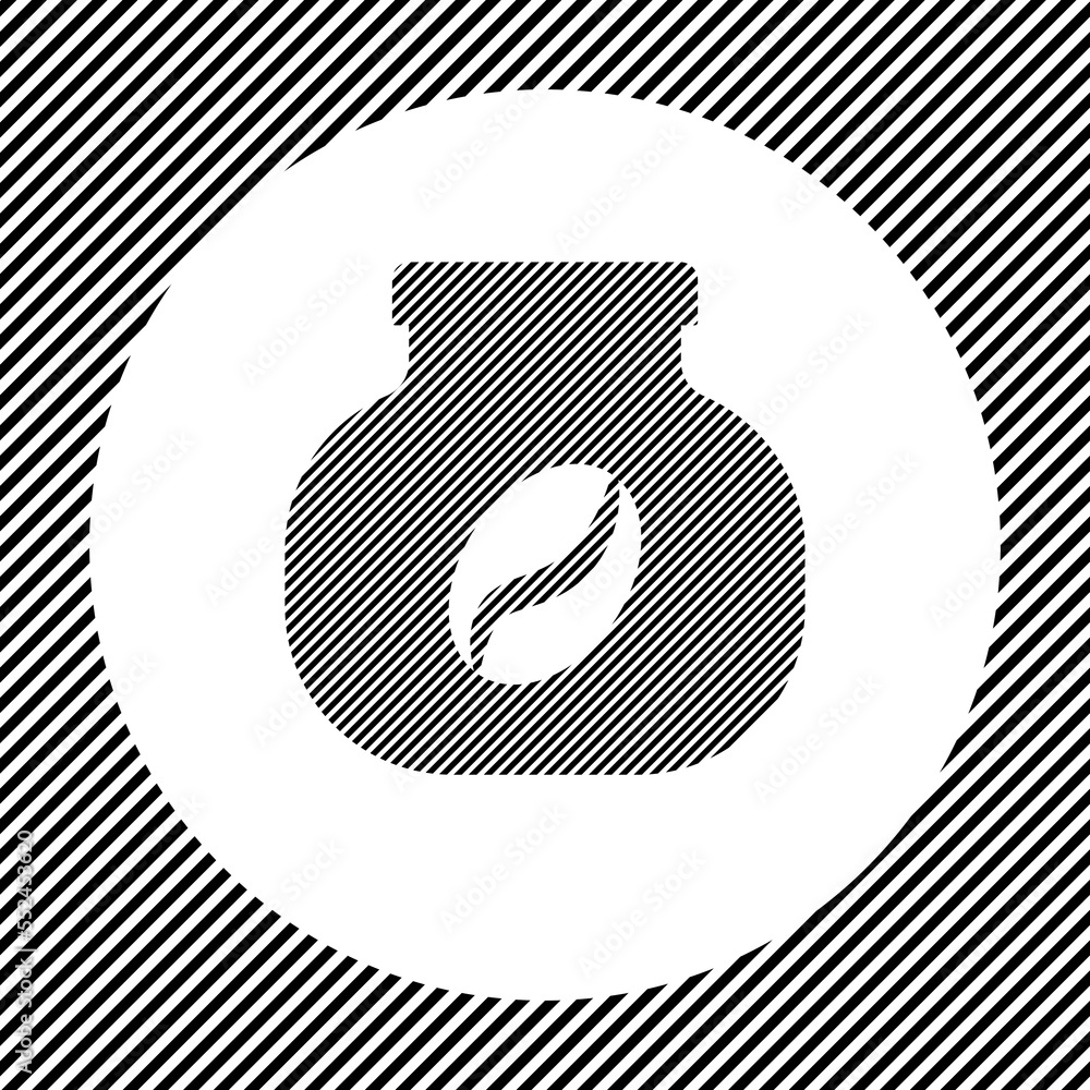 Poster a large instant coffee symbol in the center as a hatch of black lines on a white circle. interlaced 