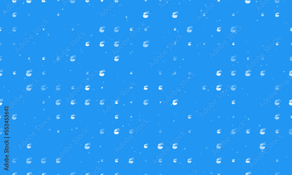 Poster seamless background pattern of evenly spaced white noodle symbols of different sizes and opacity. ve