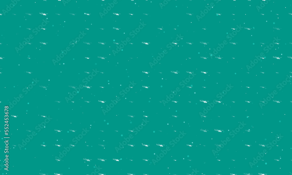 Poster seamless background pattern of evenly spaced white helicopter symbols of different sizes and opacity