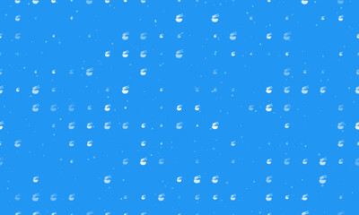 Seamless background pattern of evenly spaced white noodle symbols of different sizes and opacity. Vector illustration on blue background with stars