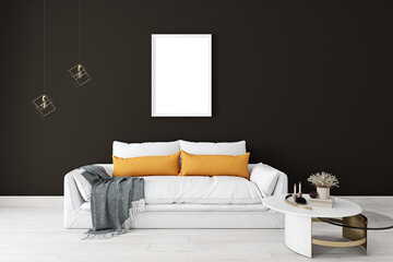 Living room frame mockup A4 modern, 3D