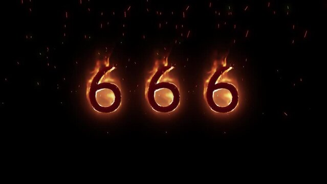Animation of 666 with flames on black background