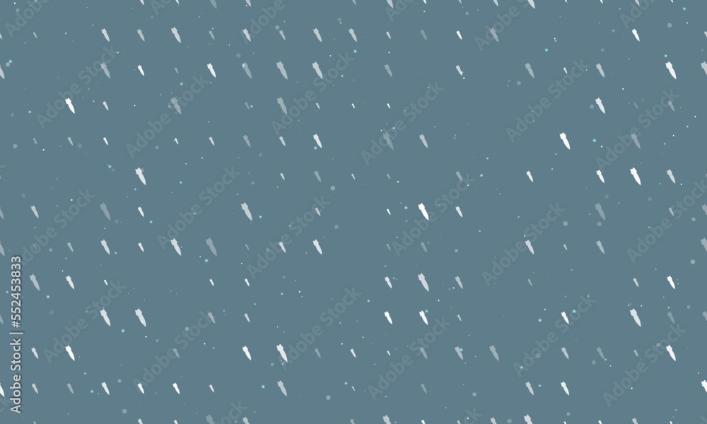 Poster seamless background pattern of evenly spaced white falling rocket symbols of different sizes and opa