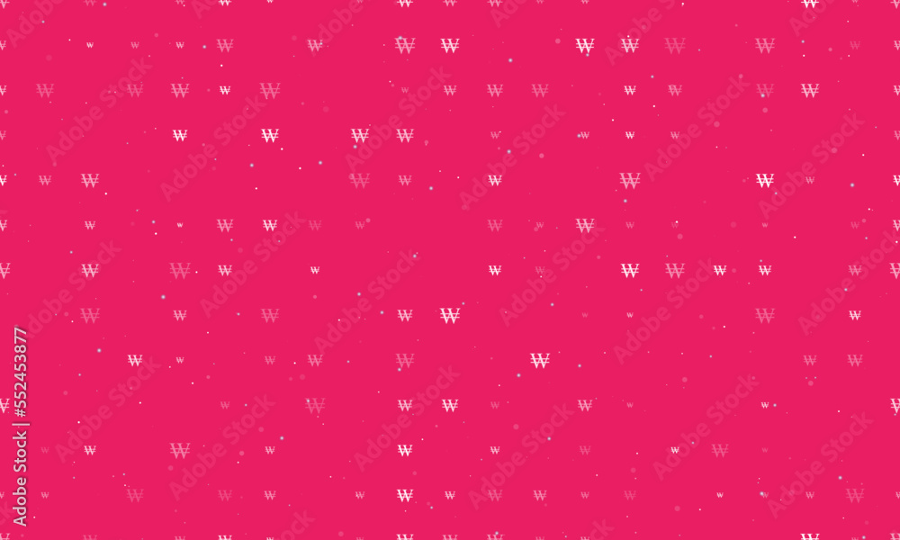 Poster seamless background pattern of evenly spaced white korean won signs of different sizes and opacity. 
