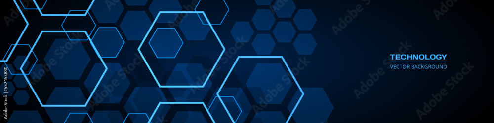 Aufkleber dark blue technology abstract wide background with hexagonal elements. abstract hexagon medical navy