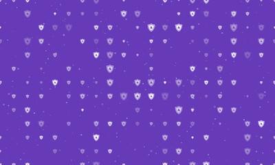 Seamless background pattern of evenly spaced white fire protection symbols of different sizes and opacity. Vector illustration on deep purple background with stars