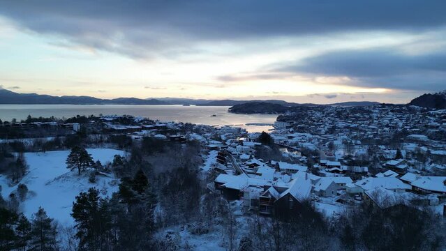 Sunset over the coastal town of Os&oslash;yro, Norway