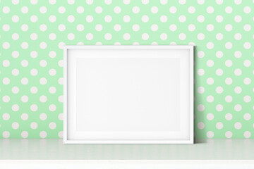 White frame mockup on green background