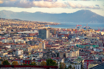Fototapeta na wymiar Superb panoramic view of the city of Naples. Historic part of the southern city in Italy