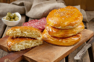 Savoury flatbread type bread with sesame seeds