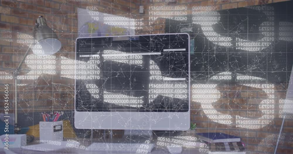Poster animation of data processing over computer in office
