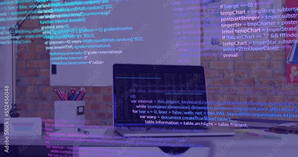 Poster animation of data processing over laptop in office