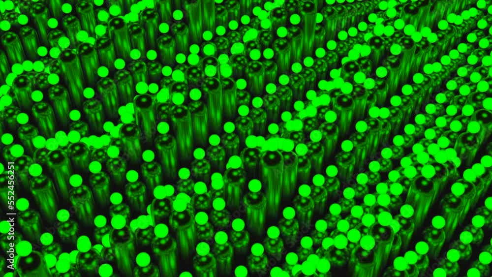 Poster 3d waves with columns and balls. design. rising in waves cylinders with glowing balls. hypnotic wave