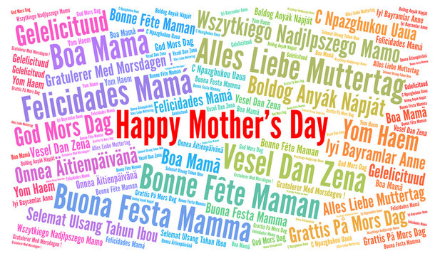 Happy mother's day word cloud in different languages 