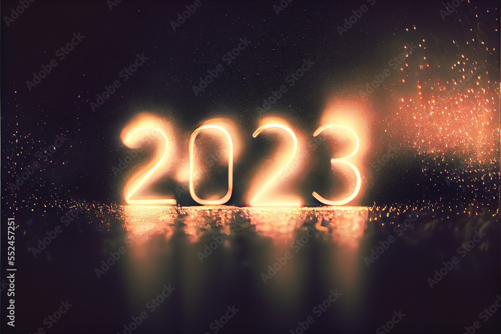 Poster a number that is lit up in the dark with a blurry background and a sparkler in the middle. generativ