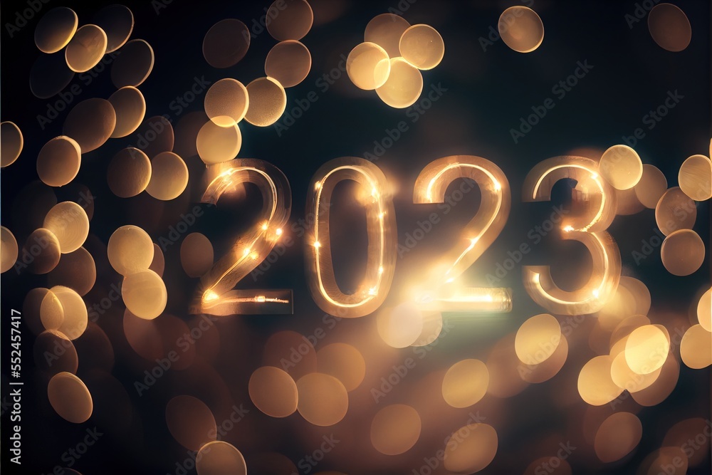 Poster a number that is written in the middle of a photo with lights around it and a blurry background. gen