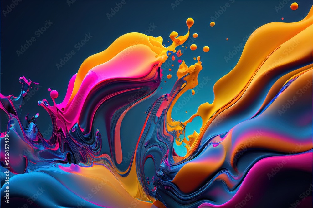 Poster a colorful abstract painting with a blue background and a blue border with a blue border and a yello