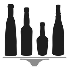 Shape of silhouette of bottle for alcohol, beer, kvass, waters. Outline of a container for storing liquid