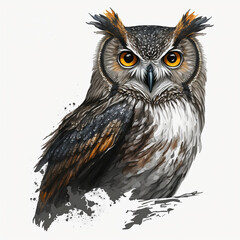 horned owl portrait - illustration, generative AI