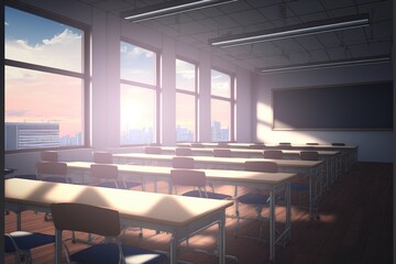 Interior of classroom in high rise building - obrazy, fototapety, plakaty