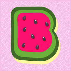 Watermelon fruit style alphabet text, letter B