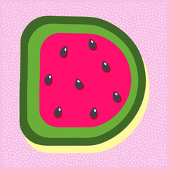 Watermelon fruit style alphabet text, letter D